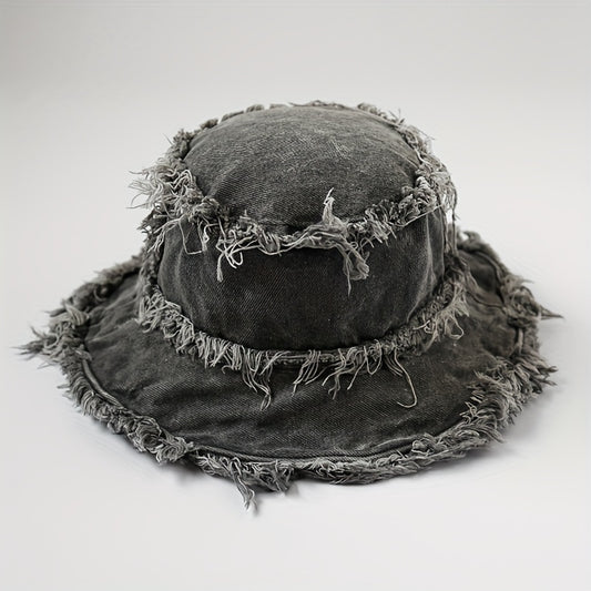Vintage Denim Bucket Hat Wide Brim Sun Cap