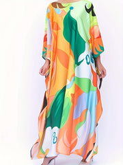 Modest Kaftan Dress Women's Plus Abstract Print Maxi Kaftan