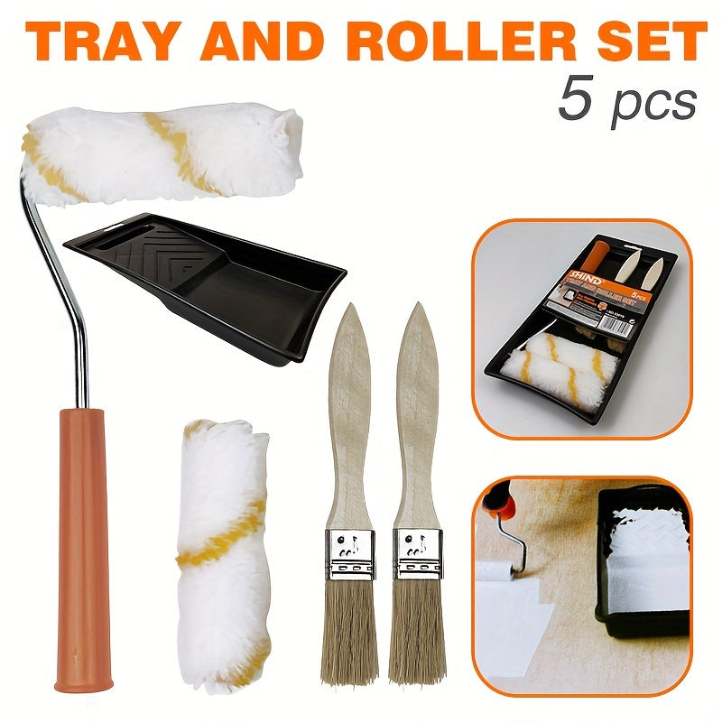 5pcs Paint Brush Wall Tools Latex Paint Roller Brush Set