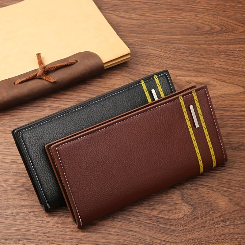 Men's Casual Litchi Embossed Long Wallet With Card Slots