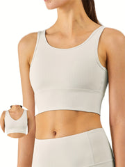 Ribbed Solid Yoga Sports Bra High Stretch Workout Bra Gym Activewear