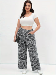 Camo Print High Rise Wide Leg Cargo Jeans