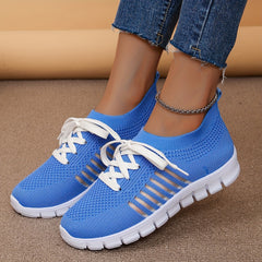 Women's Hollow Out Stripe Mesh Sneakers Soft Sole Lace-up Running Shoes