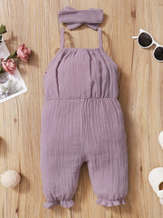 2pcs Baby Girls Sleeveless Romper & Headband Set