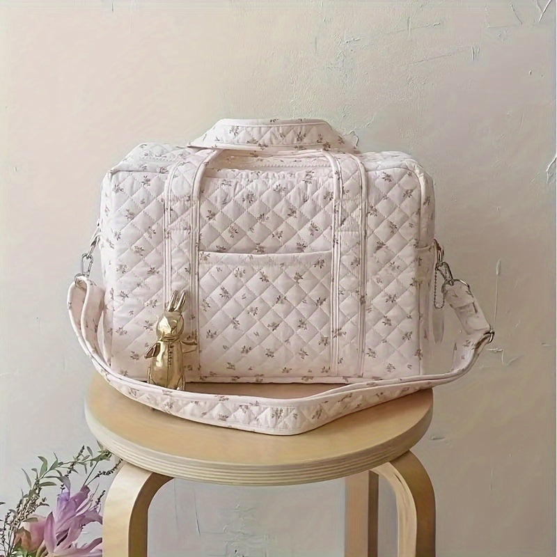 Floral Pattern Diaper Bag with Shoulder Strap Pink