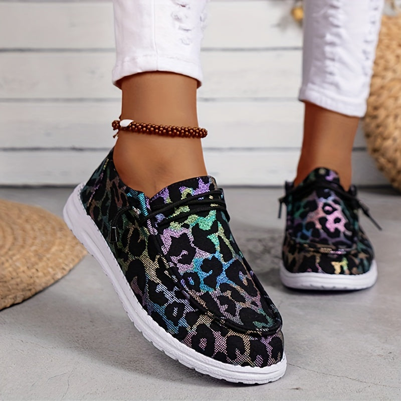 Leopard Pattern Low Top Sneakers Lightweight Casual Sport Flat Shoes
