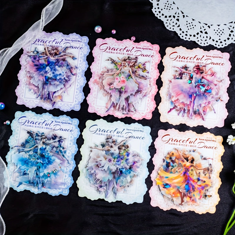 10pcs Ballet Theme PET Stickers 9.3x9In Dance Decoration Glossy Diary Material