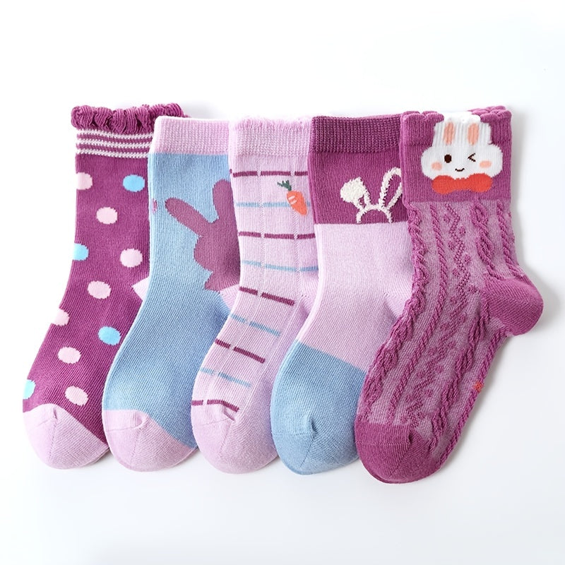 5 Pairs Women's Rabbit Purple Polka Dot Socks