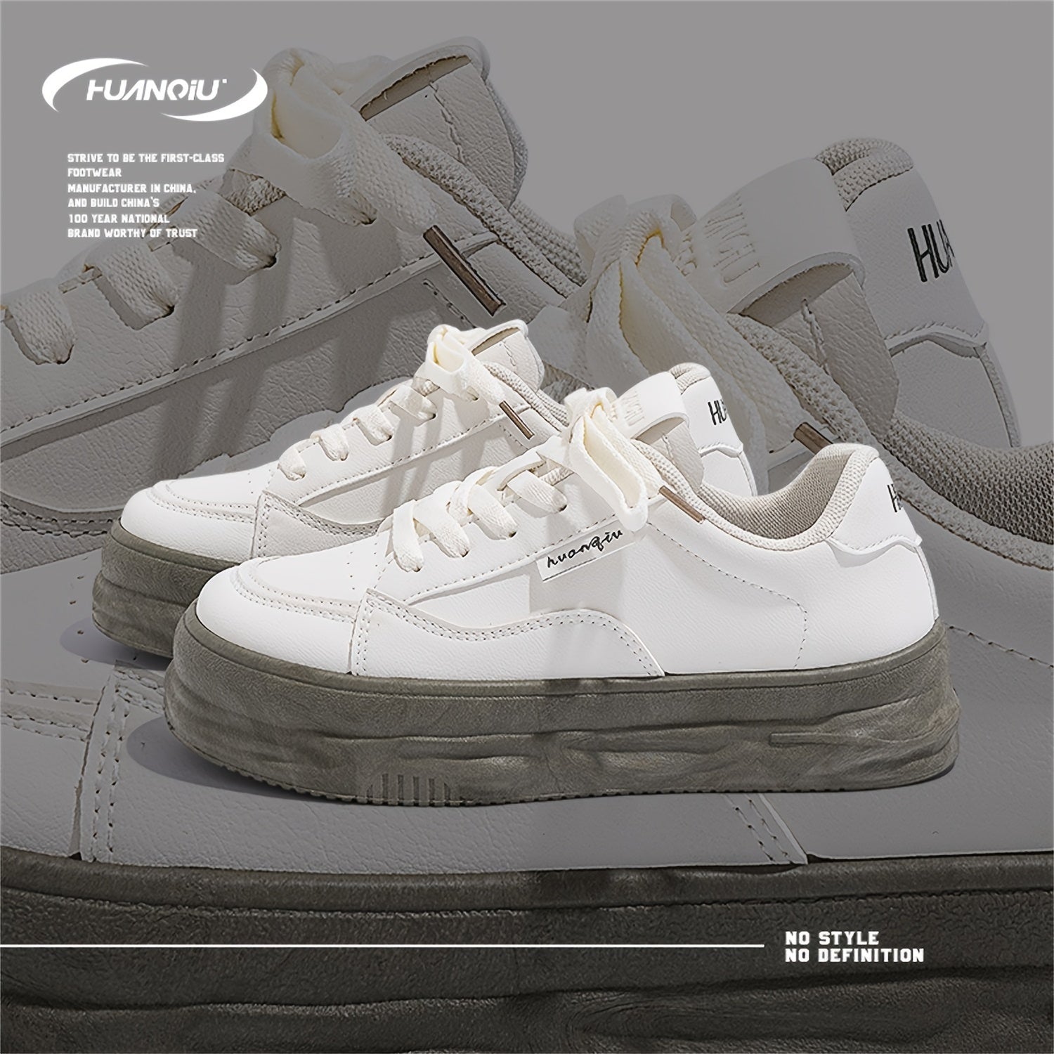 HUANQIU Women's Lace up Comfy Non slip Skate Shoes Lightweight Flatform Shoes