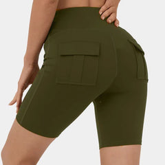 Women's Solid Stretch Fitness Shorts with Pockets