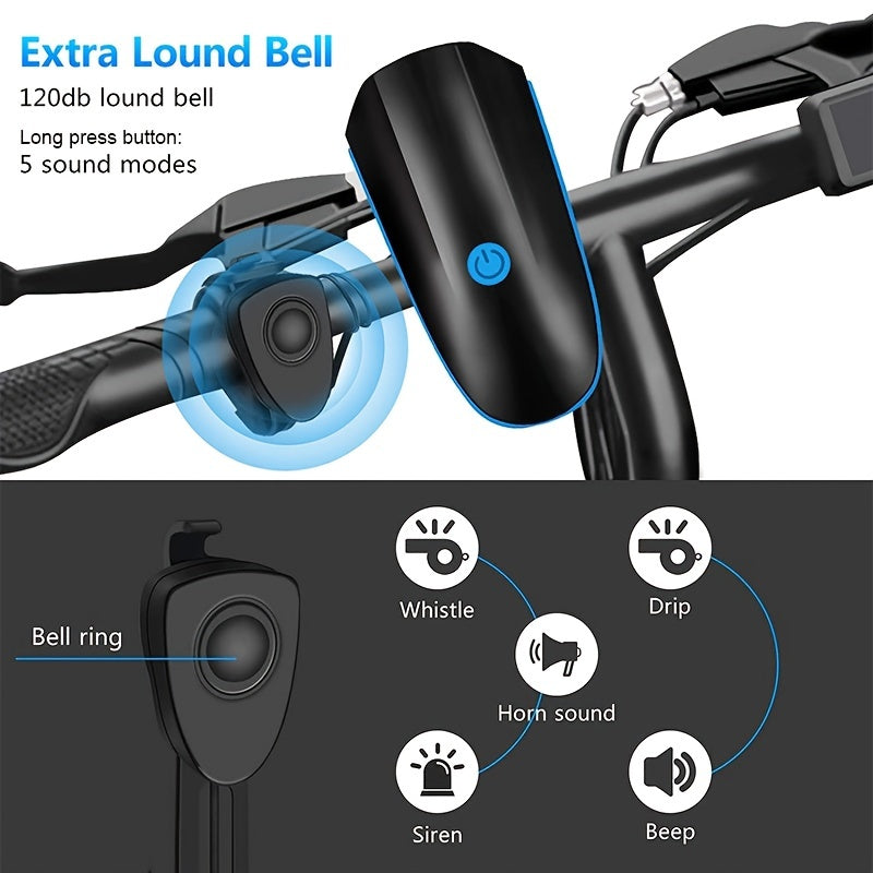 Waterproof USB Rechargeable Bike Lights LED Headlight Horn Bell Front Back Light