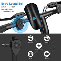 Waterproof USB Rechargeable Bike Lights LED Headlight Horn Bell Front Back Light