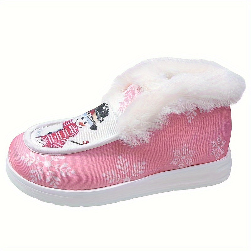 Christmas Snowflake Snowman Plush Furry Boat Shoes
