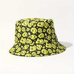 Yellow Face Full Print Bucket Hat Unisex Lightweight Sunscreen Cap