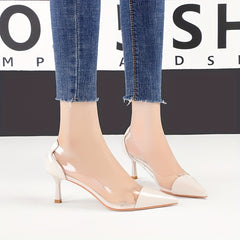 Women's Transparent Stiletto Heel Shoes Point Toe Solid Outdoor Footwear