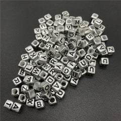 100pcs Antique Silvery Letter Acrylic Beads Cube Spacer DIY Jewelry Making