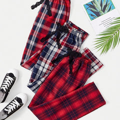 Colorblock Plaid Lounge Pants Casual & Comfy Bow Elastic Waistband