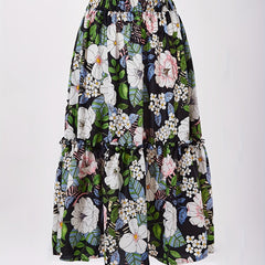 Floral Print Tiered Skirts Elastic Waist Ruffle Trim Skirts