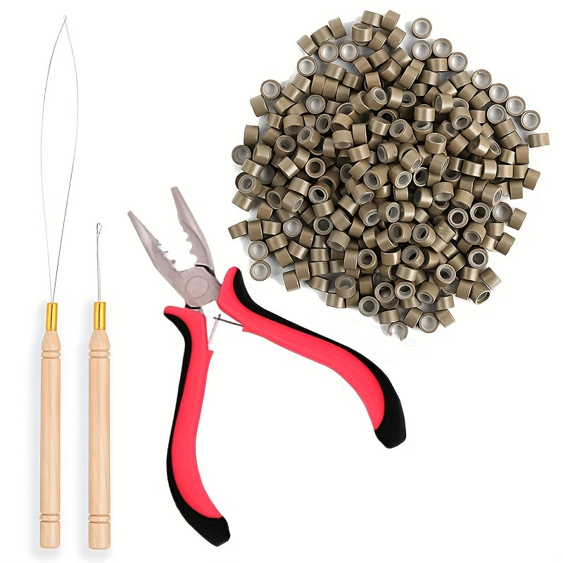Microlinks Hair Extensions Kit Beads Threader Pliers Tools 200pcs Silicone Rings