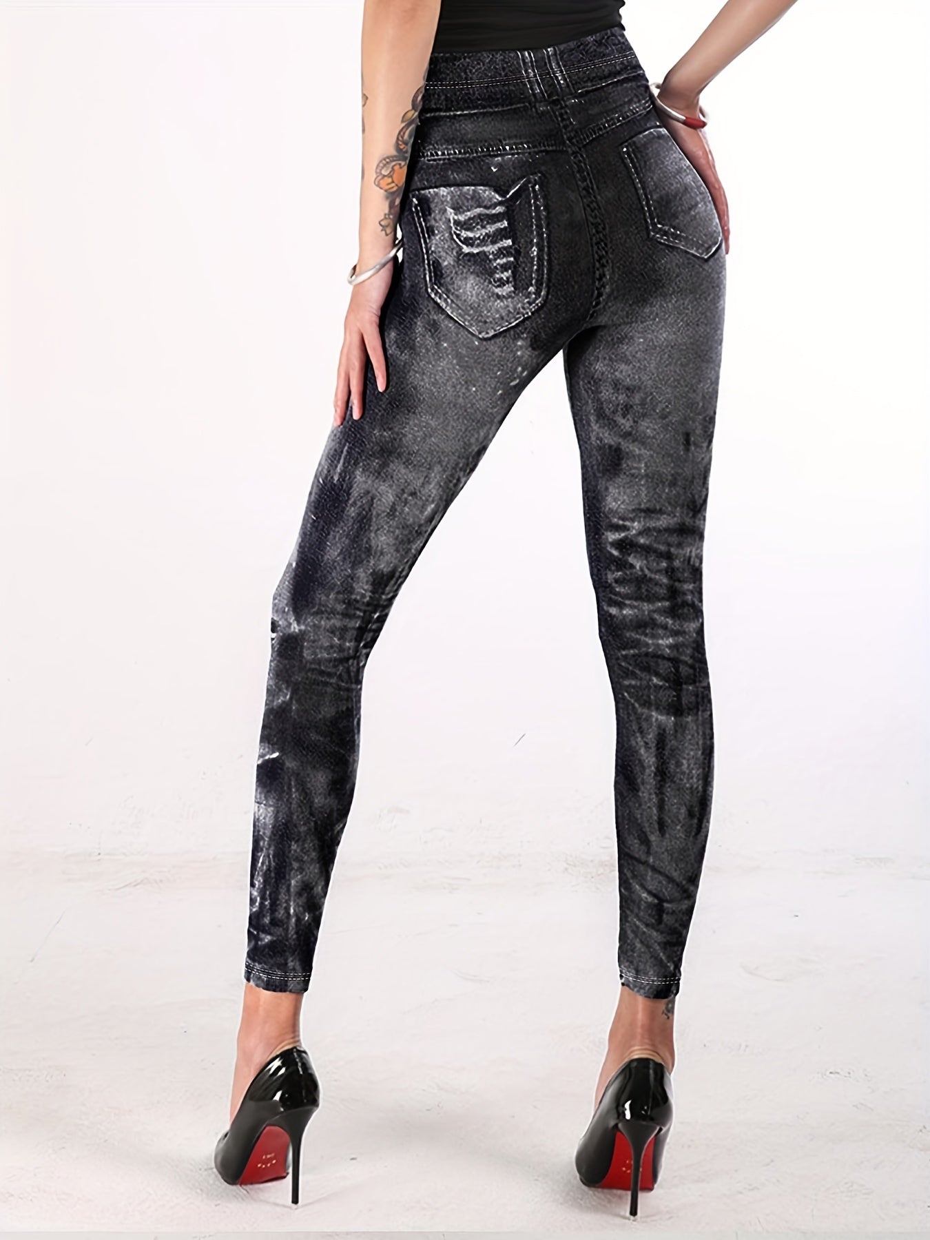 High Waist Denim Print Leggings Skinny Casual Leggings
