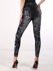 High Waist Denim Print Leggings Skinny Casual Leggings