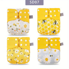 Elinfant 4pcs Washable Baby Nappies Gray Cloth Diapers