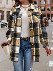 Plaid Flap Pocket Jacket Casual Long Sleeve Jacket Women's Clothing