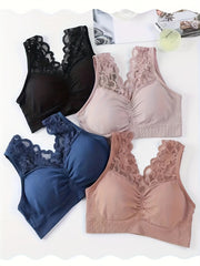 4pcs Lace Wireless Bras Breathable Everyday Bra Women's Lingerie