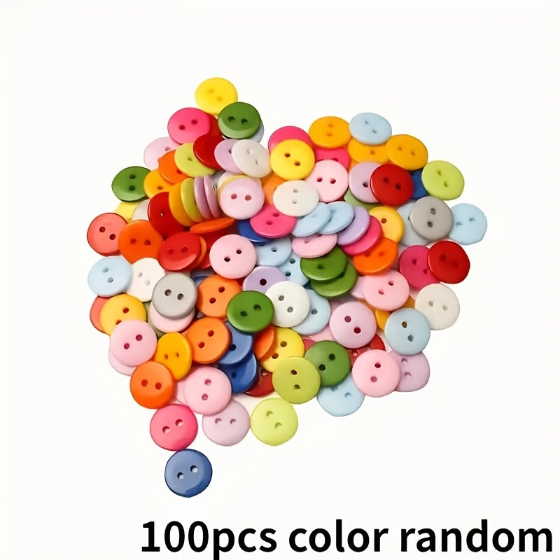 100pcs 2 Holes Round 9mm Quilted Craft Plastic Buttons Random