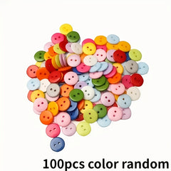 100pcs 2 Holes Round 9mm Quilted Craft Plastic Buttons Random