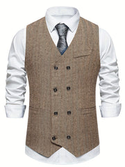 Classic Herringbone Double Breasted Men's Vest Wedding Retro Suit
