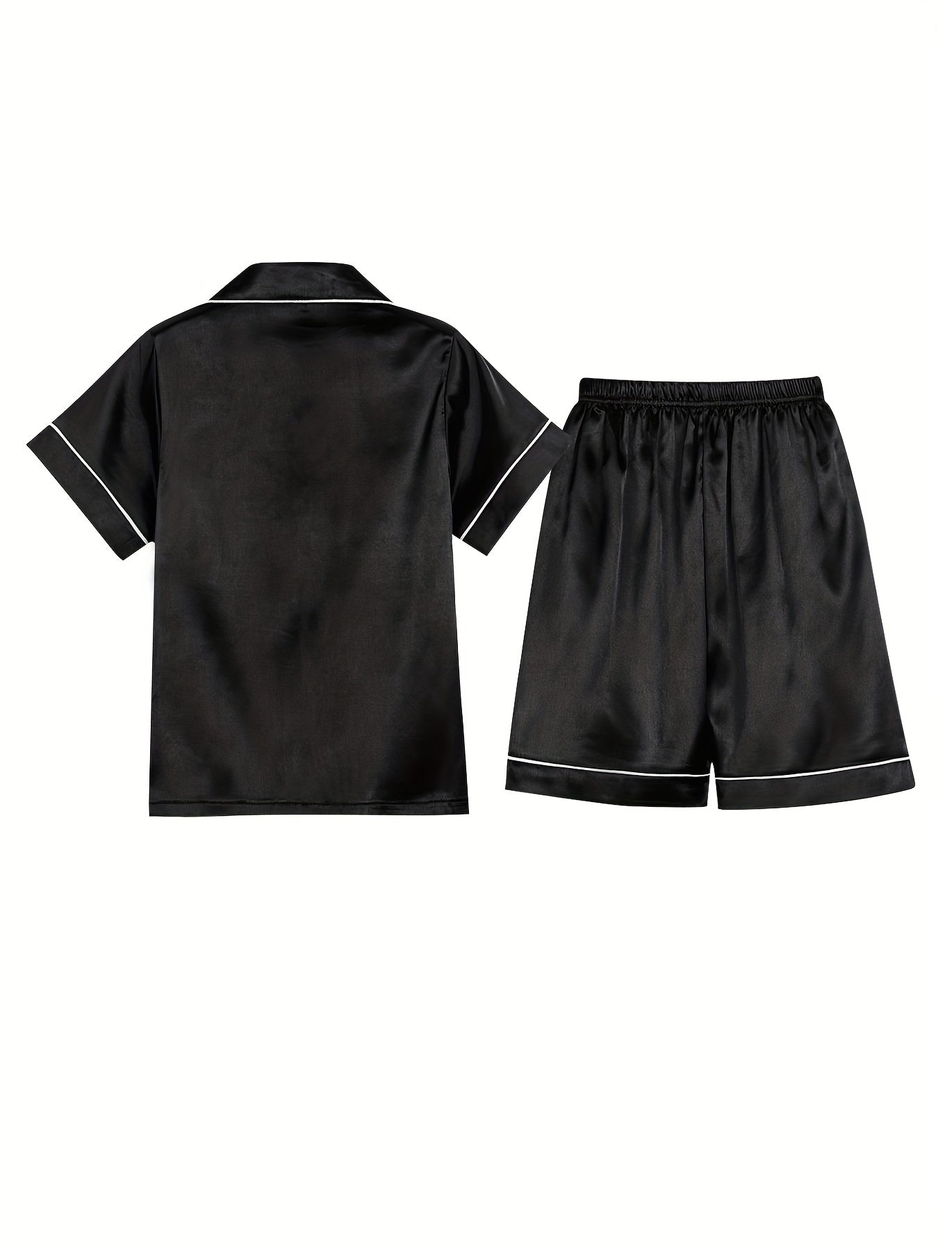 Boys 2pcs Pajamas Top & Shorts Set Solid Button Front Homewear PJ Kids