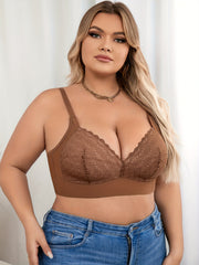 Plus Size Sexy Bra Women's Plus Contrast Lace Wireless Wave