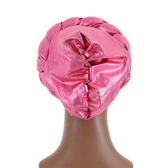 Pink Turban Cap Hot Stamping Braided Hijab Hat Elastic Bonnet Chemo Hats