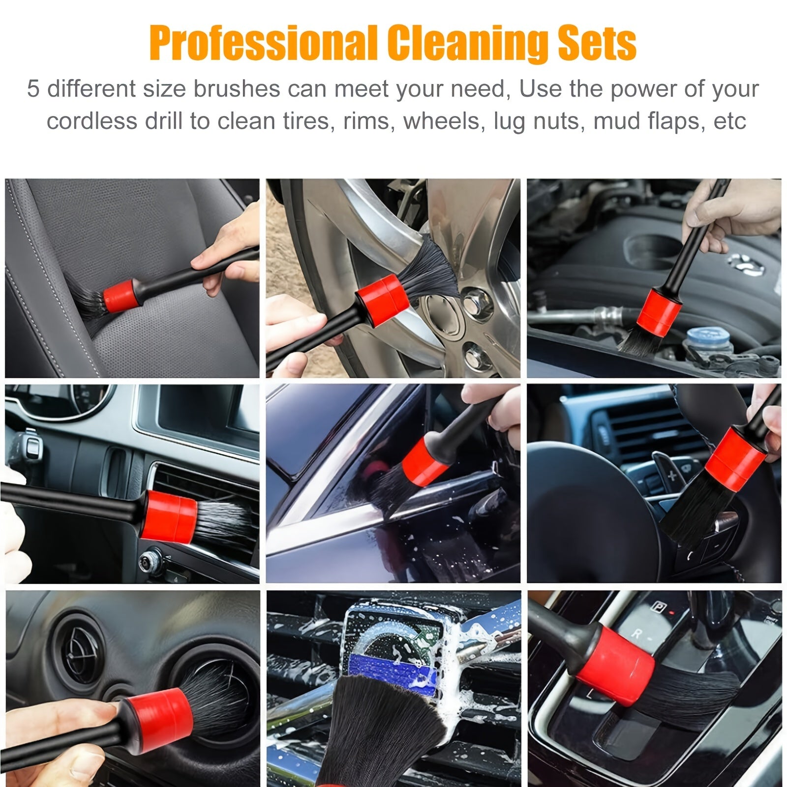 Car Air Outlet Gap Detail Brush Cleaning Brush Set 9pcs