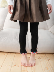 Girls Stretch Leggings Vertical Stripes Bow Tulle Splicing Footless Tights