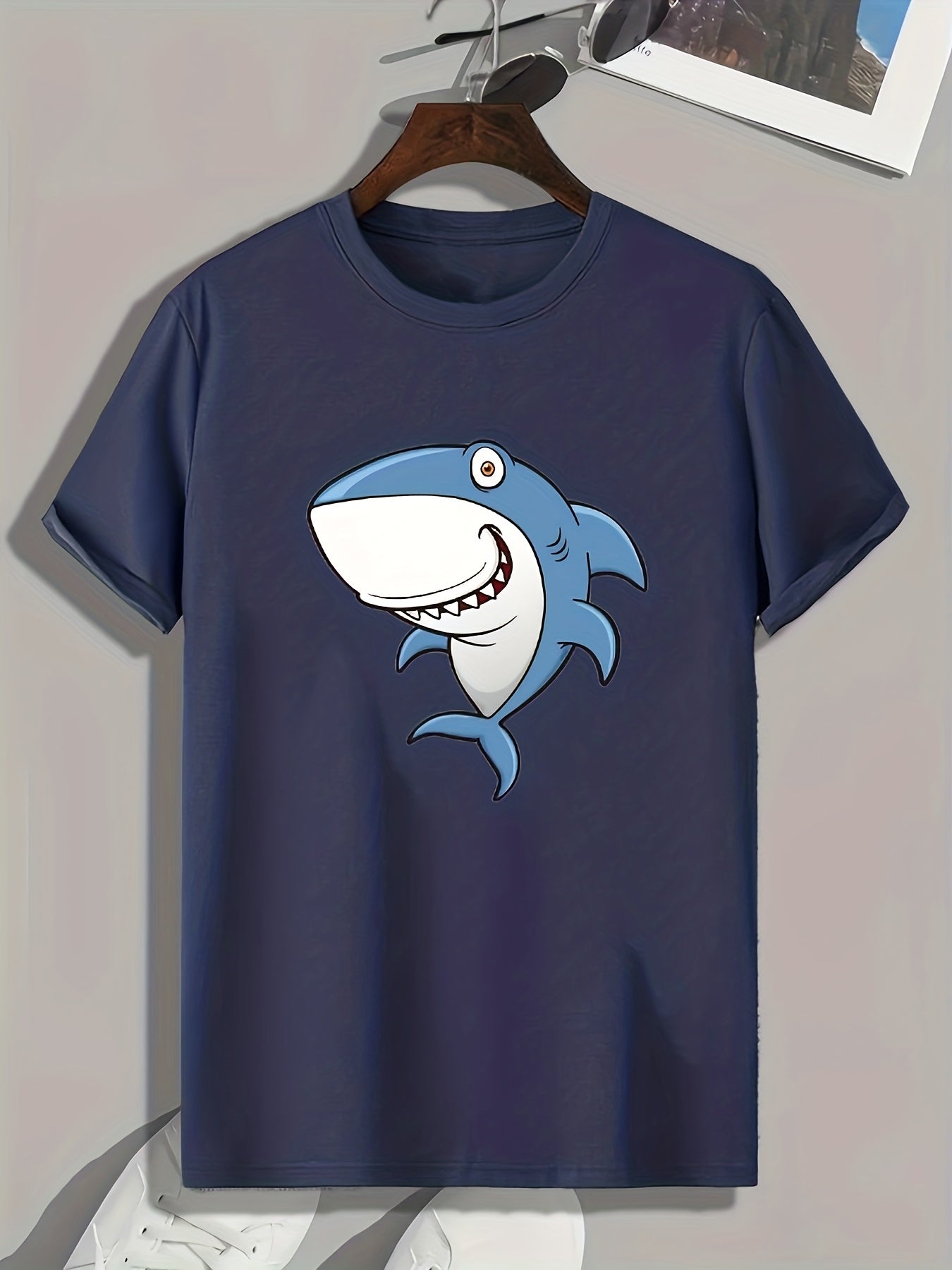 Shark Print Men's Graphic T-shirt for Summer