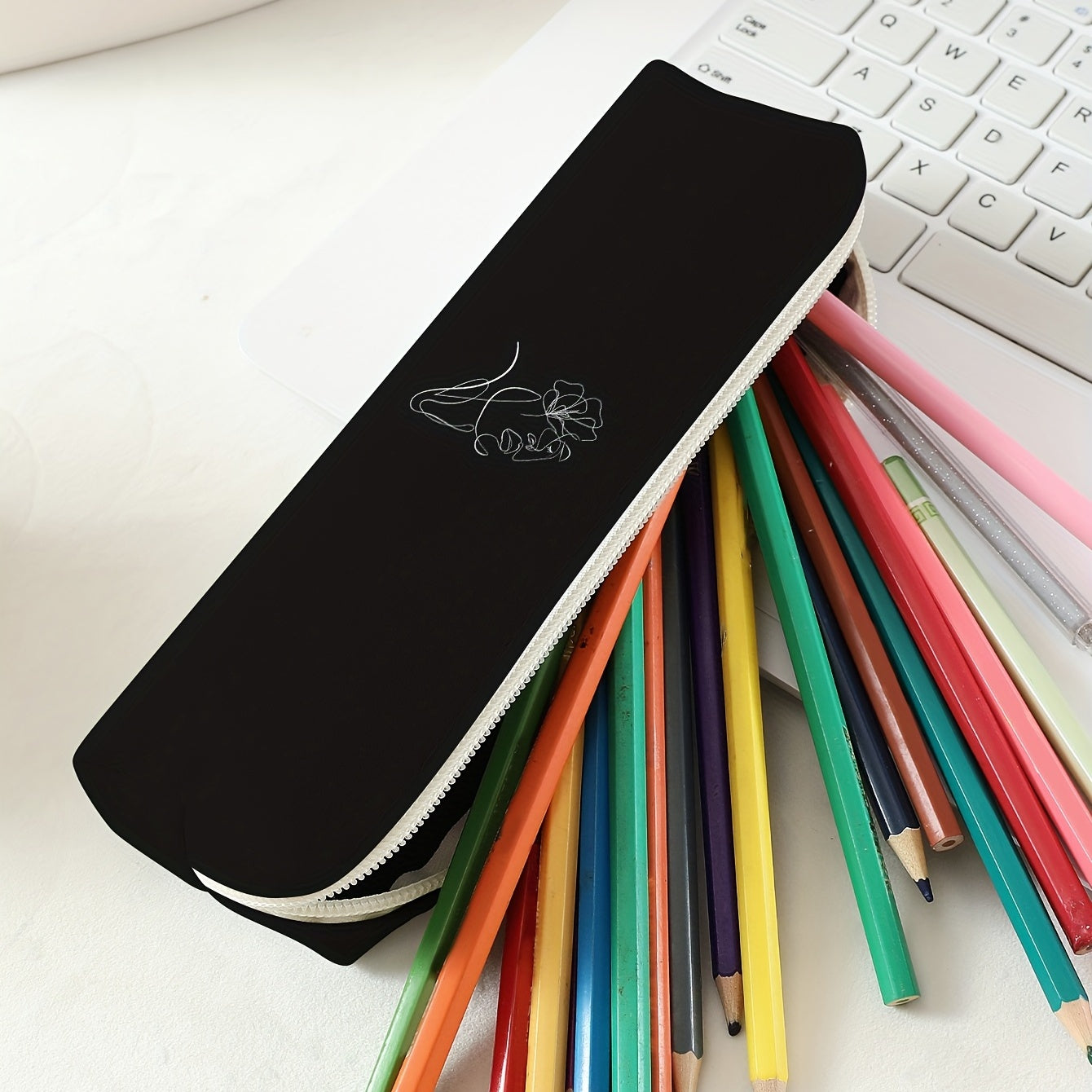 Large Capacity Zippered Pencil Case School Supplies Storage Bag Soft Bag