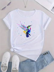 Birds Graphic Sports Short Sleeve T shirts Print Casual Sports Slim Tops