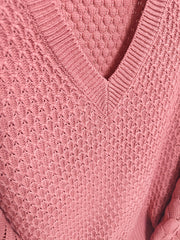 Lantern Sleeve Eyelet Embroidered V Neck Sweater