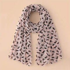 Vintage Cartoon Cat Print Chiffon Scarf Solid Shawl Headwrap