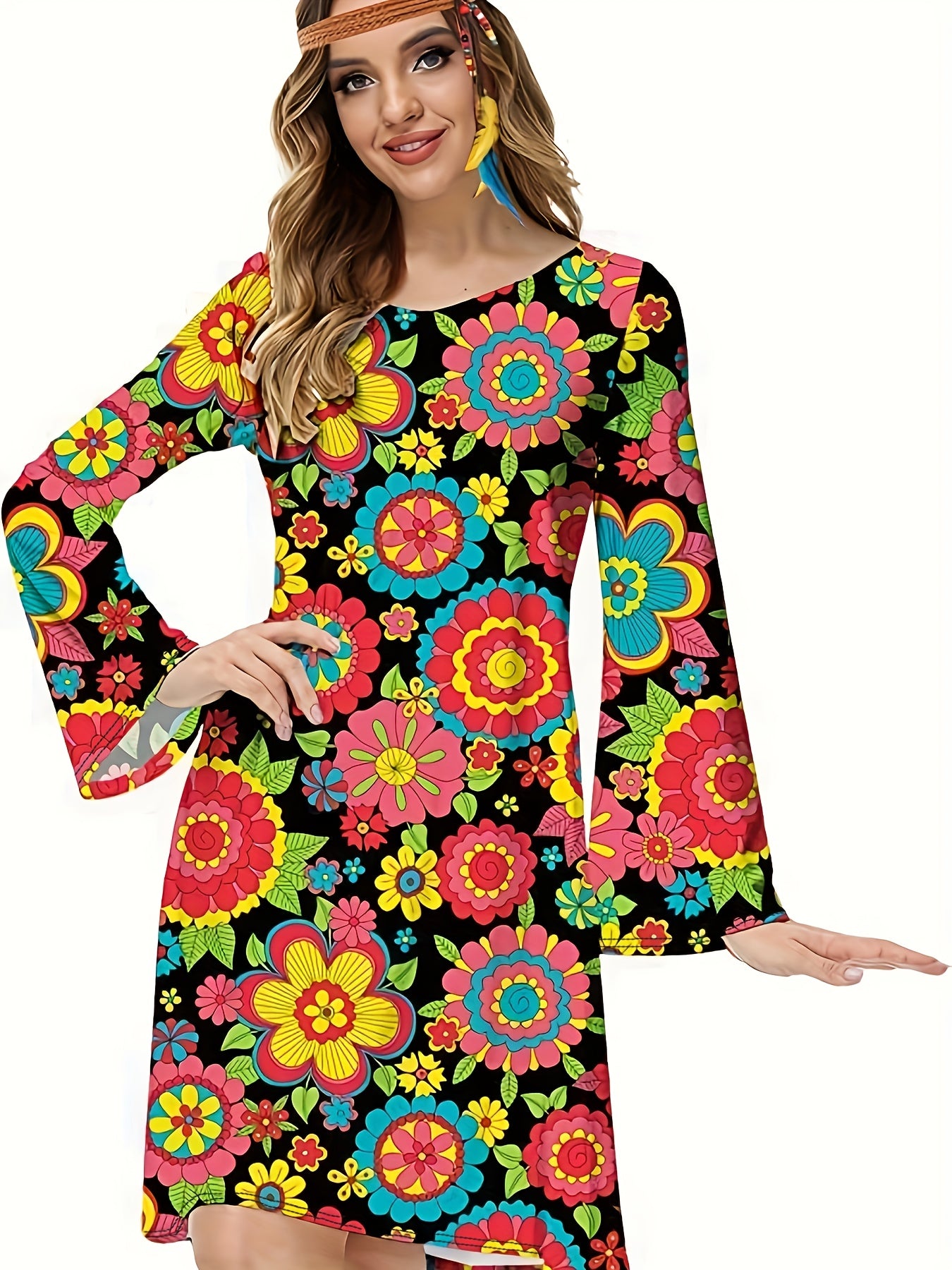 Retro Dress Women's Plus Floral Print Halloween Party Dress