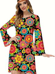 Retro Dress Women's Plus Floral Print Halloween Party Dress