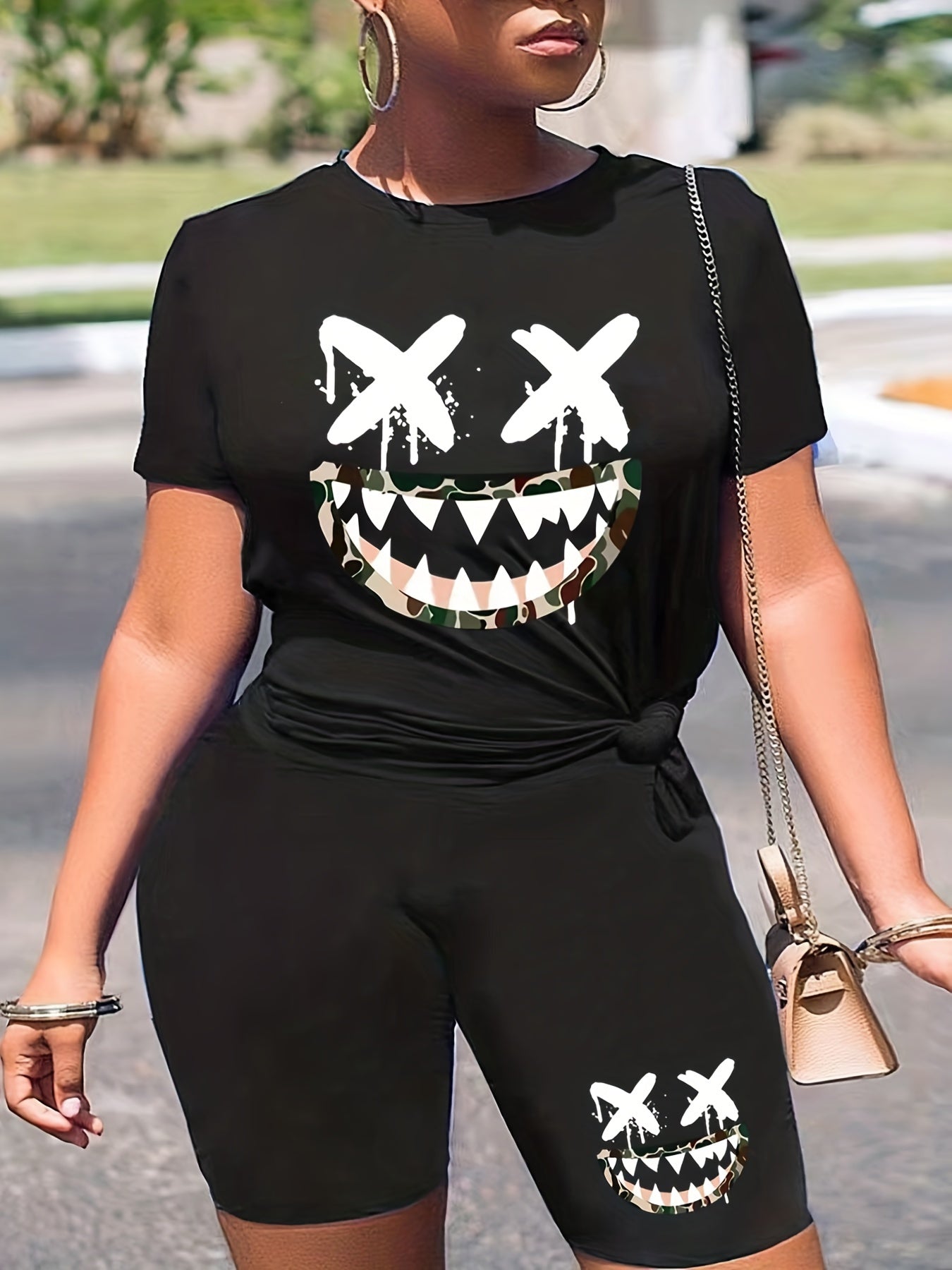 Cartoon Print 2 Piece Outfit Short Sleeve T Shirt & Shorts Summer Casual Set