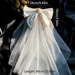 Bridal Veil with Pearl Bow Tulle Wedding Dress Accessory