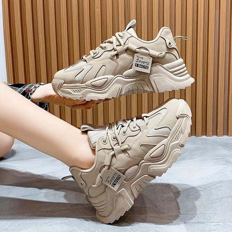 Solid Platform Sneakers Lace Up Running Shoes Comfortable