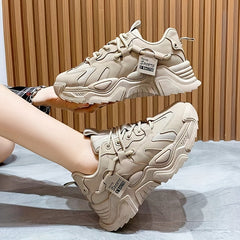 Solid Platform Sneakers Lace Up Running Shoes Comfortable