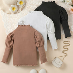 Girls' Fleece Puff Sleeve Top for Toddler Kids