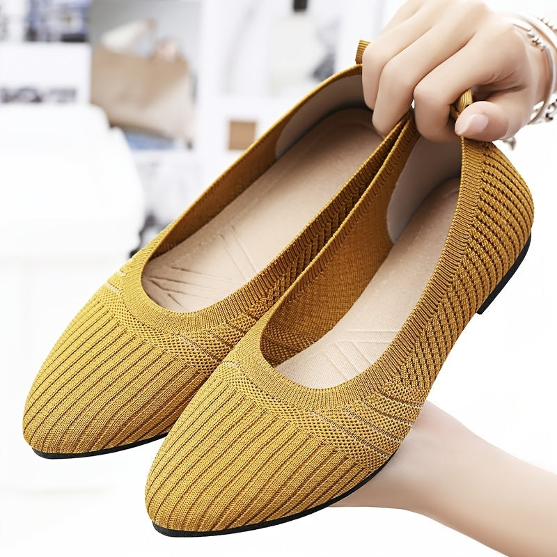 Women's Pointed Toe Knitted Flat Shoes Soft Slip On Comfy Ballet Flats