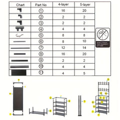 59 Standing Coat Rack With 4 Storage Shelves & 8 Hooks